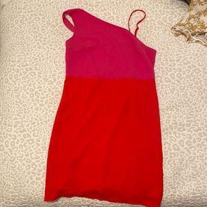 Sugar Lips pink and red one shoulder dress